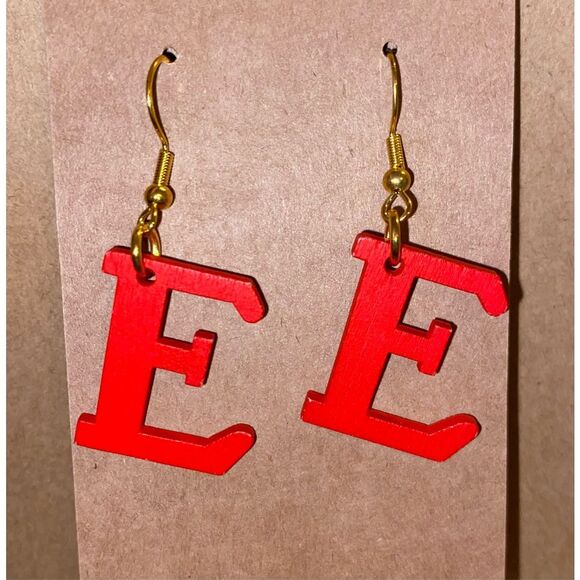 ☀️3/$12☀️ Letter “E” Earrings with Sterling Silver Hooks. (Red) - Picture 1 of 3